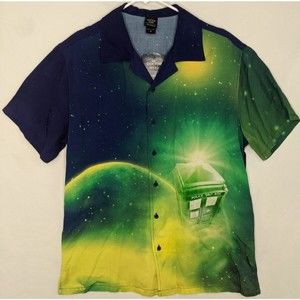 Our Universe Mens Dr Who Tardis Shirt Woven Button-Up Medium